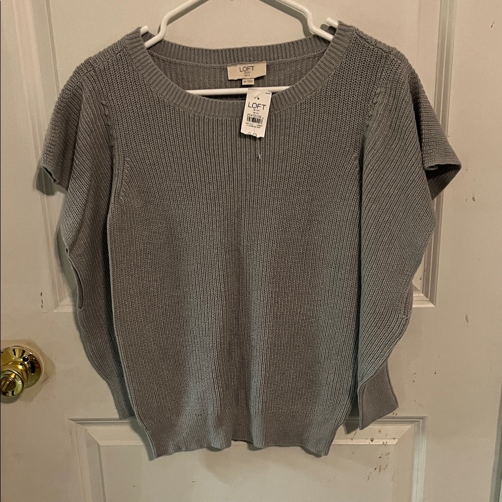 LOFT Heather Gray Ribbed Sweater